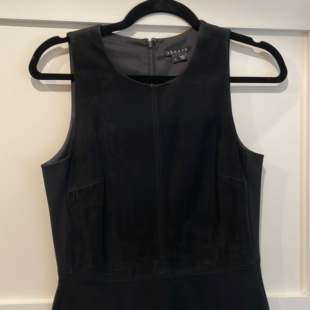 Original w/Tags. Theory Black Suede combo Dress sleeveless dress, size 4